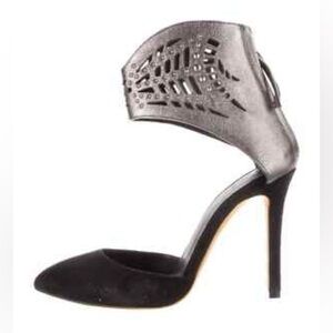 IRO Sehath Metallic Silver Black Laser Cut Studded Stiletto Heels Ankle Cuff 40